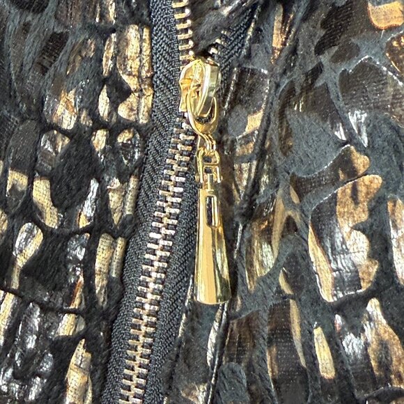 Y2K Rocker Jacket Faux Croc Pattern Black Gold Sherpa Lined Holiday Large - Picture 6 of 11